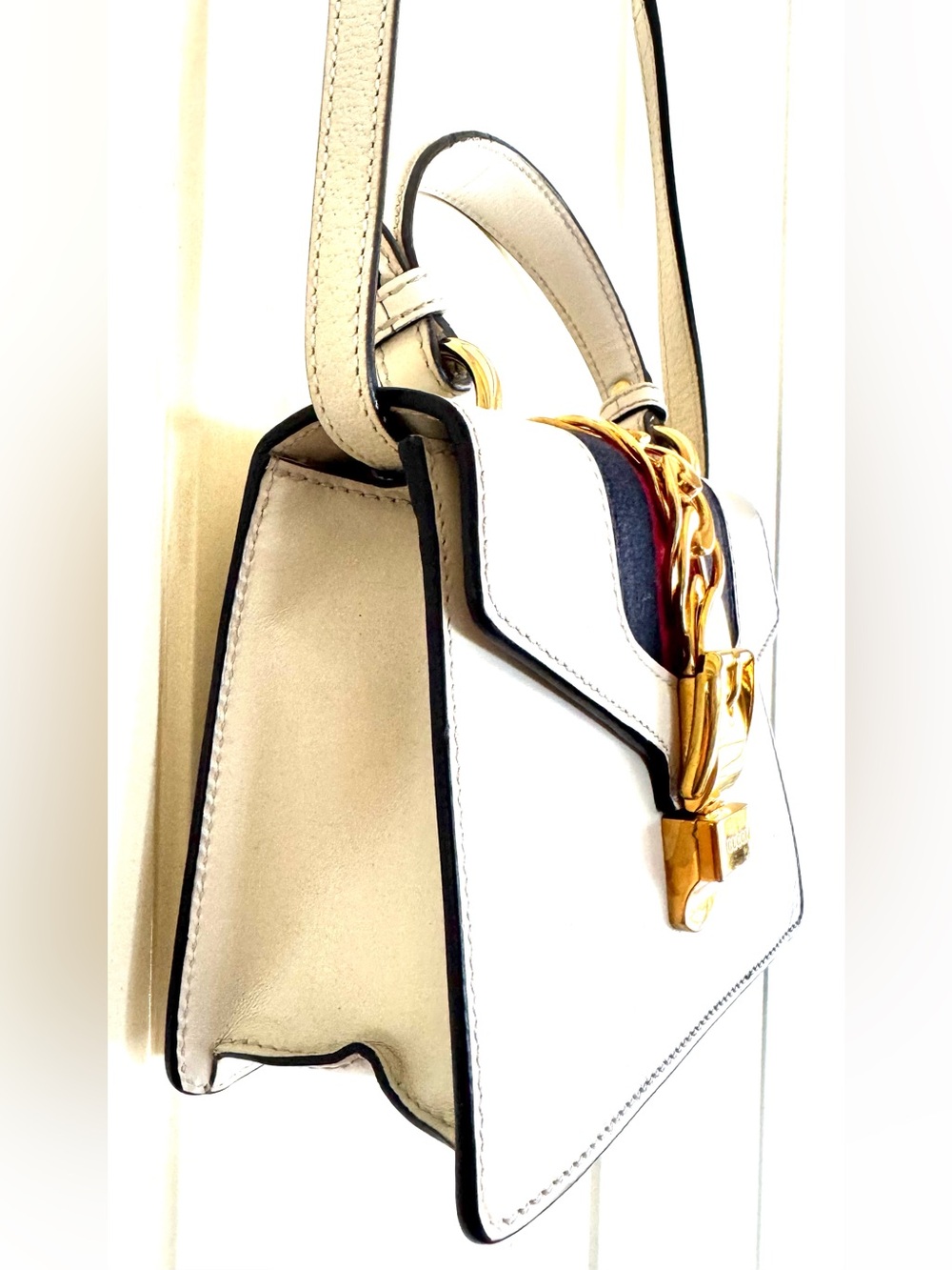 GUCCI Sylvie Mini White Leather Top Handle Crossbody Shoulder Bag - Picture 7 of 13